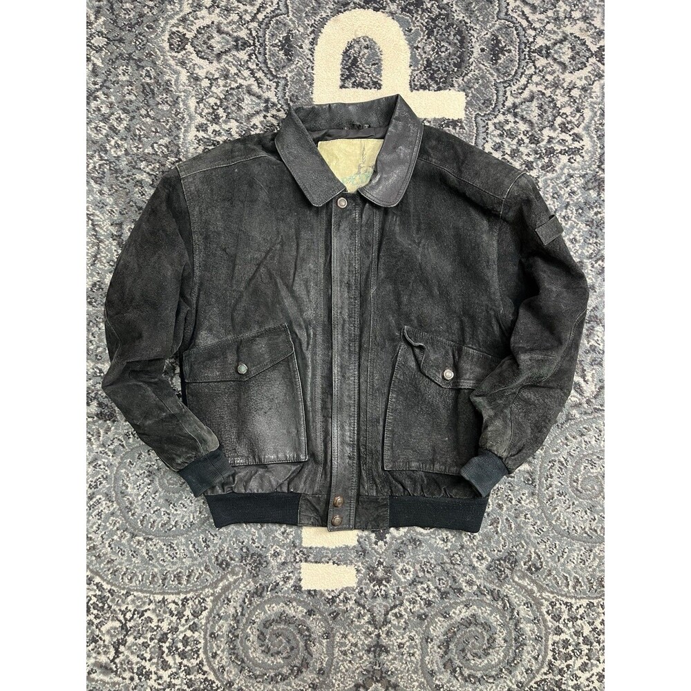 Vintage 90s Mens A2 Avaitor Expedition Leather Bomber Jacket Size Large  Black